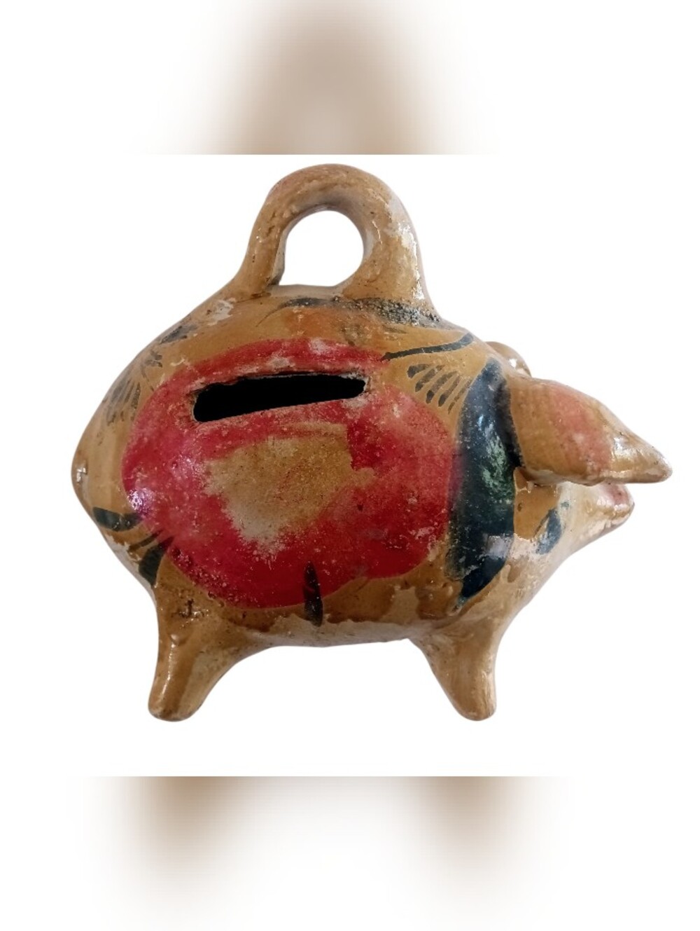 VTG Hand-Painted Mexican Clay Folk Art Piggy Bank